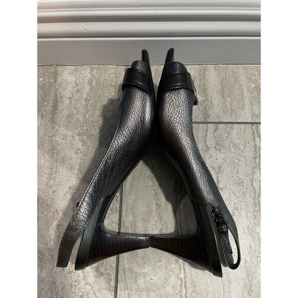 COLE HAAN Air Pewter Slingback Open Toe Buckle Sandals Heels D36499 Size 8.5 B - Picture 10 of 12